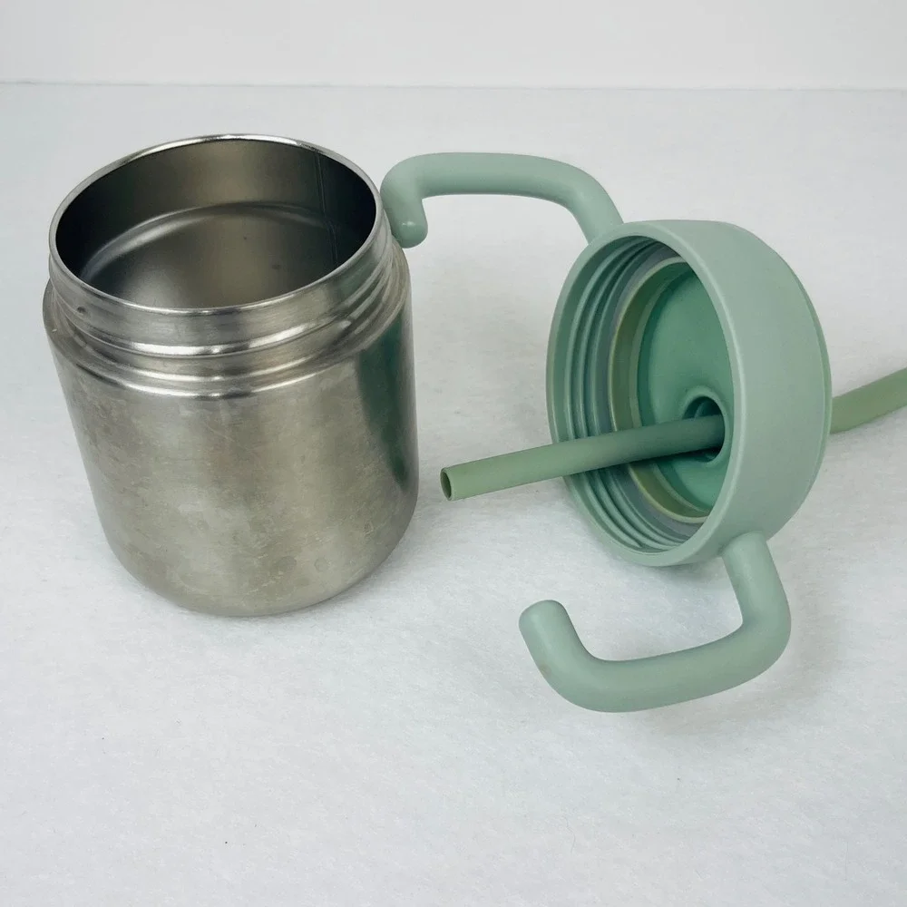 Cloud Island Stainless Steel Toddler Sippy Cup with Silicone Straw Sage Green